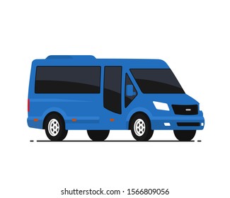 Mini bus vector illustration in flat style. Isolated city mini van on white background. View from side.