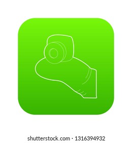 Mini camera icon green vector isolated on white background