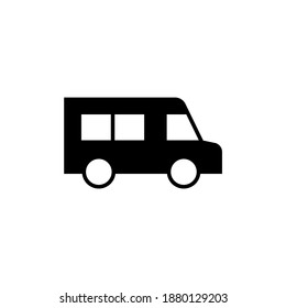 ícono de coche mini Camper, símbolo de la camioneta de la cámara en un icono de glifo de forma plana y sólida, aislado en fondo blanco