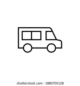 ícono de coche de mini Camper, símbolo de la camioneta de camper en estilo de línea negra plana, aislado en fondo blanco