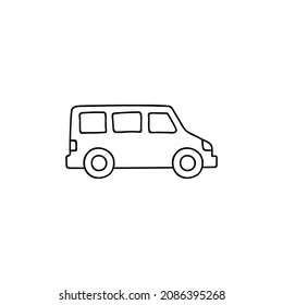 mini Camper car icon, camper van symbol in flat black line style, isolated on white background