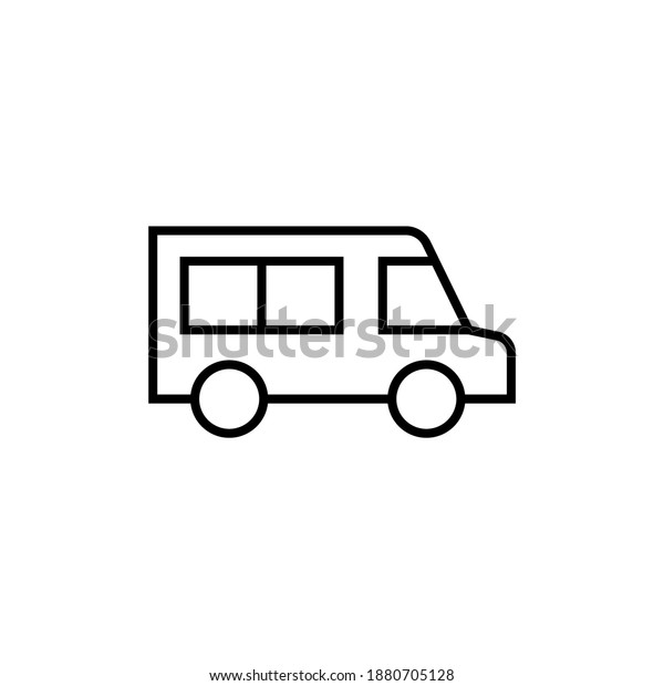 mini Camper car icon, camper\
van symbol in flat black line style, isolated on white\
background
