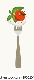 mini caprese tomato cherry, mozzarella, basil, stock vector illustration