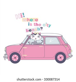 Mini Car  With Cat   Illustration 