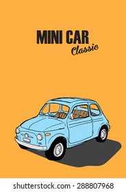 Mini Car Classic In Yellow Background