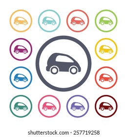 mini car flat icons set. Open colorful buttons 
