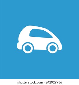 Mini car icon, isolated, white on the blue background. Exclusive Symbols 