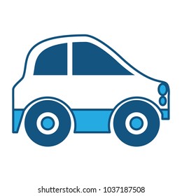 Mini car icon over white background, blue shading design. vector illustration