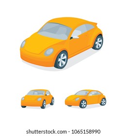 Mini car illustration. Small vehicle vector flat design set.
Compact auto in different views isolated on white background.