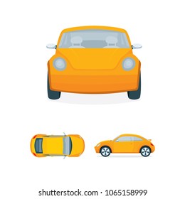 Mini car illustration. Small vehicle vector flat design set.
Compact auto in different views isolated on white background.
