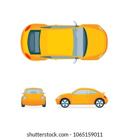 Mini car illustration. Small vehicle vector flat design set.
Compact auto in different views isolated on white background.