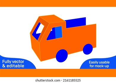 Mini cardboard truck box dieline template and 3D box design