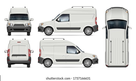 Mini cargo van vector mockup for vehicle branding, advertising, corporate identity. View from side, front, back, top. All elements in the groups on separate layers for easy editing and recolor