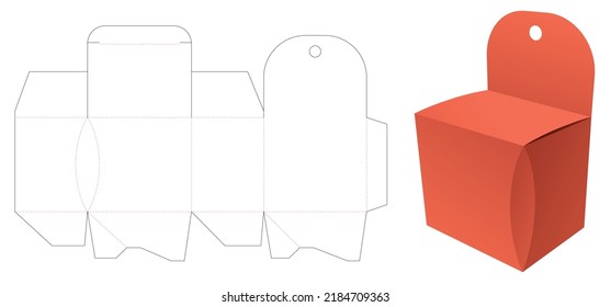 Mini chamfered corner box with hang hole die cut template and 3D mockup