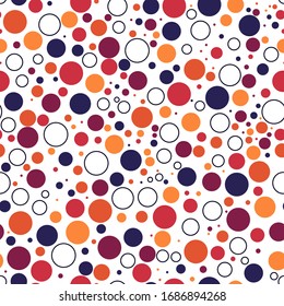 Mini circle seamless pattern. Geometric surface print. Repeated irregular polka dot, bubble motif ornament. Geo dotted ornamental background. Modern minimal design texture. Vector abstract wallpaper