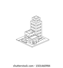 Mini City Block Isometric Line Art