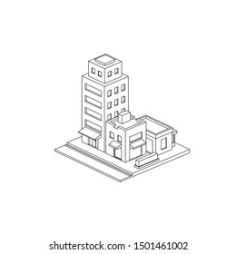 Mini City Block Isometric Line Art