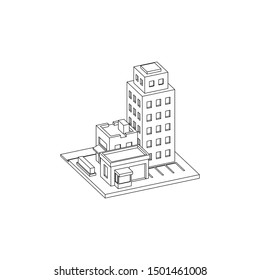 Mini City Block Isometric Line Art