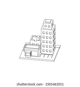 Mini City Block Isometric Line Art