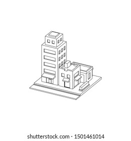 Mini City Block Isometric Line Art