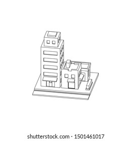 Mini City Block Isometric Line Art