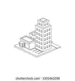 Mini City Block Isometric Line Art