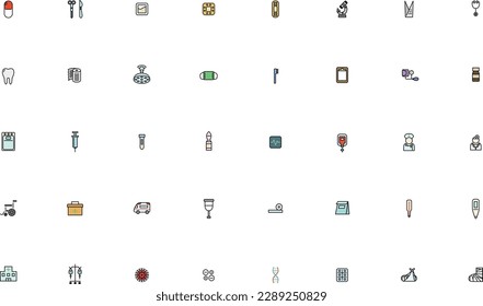 Mini color medical equipment icon set
