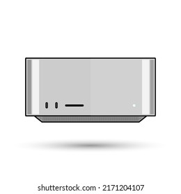 Mini computer with aluminium case. Professional desktop studio machine. Vector illustration.