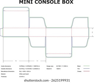 Mini Console Box Packaging Die Cut Template With Dimensions And Crease Lines