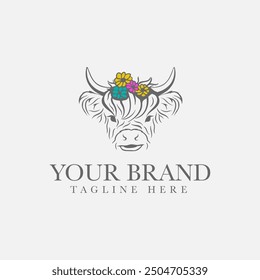 mini cow vintage logo for for livestock and agriculture 