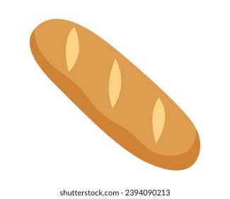 Mini cute baguette isolated on white background. French bread bakery illustration.