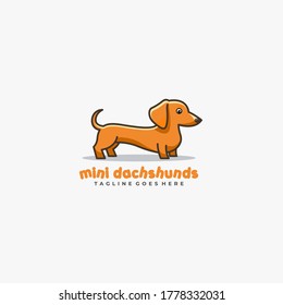 Mini Dachshund Cute Pose Mascot Illustration Vector Logo.