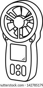 Mini digital anemometer. Vector outline icon isolated on white background.