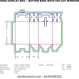 Mini Display Box Design Button Base with Die Cut Window Template