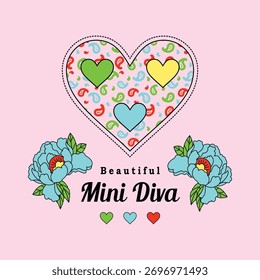 Mini Diva Beautiful Flower and hearts vector design