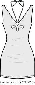 Mini dress CAD with halter detail for fashion design