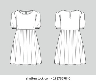 Mini Dress. Fashion Sketch. Vector Illustration. Flat Technical Drawing. Mockup Template.