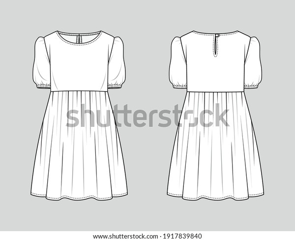Mini dress. Fashion sketch. Vector\
illustration. Flat technical drawing. Mockup\
template.