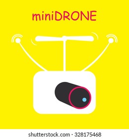Mini drone fly camera and video yellow background