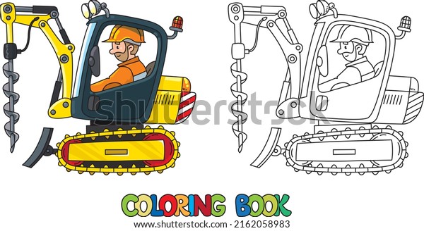 Mini\
excavator with drill and driver Coloring\
book