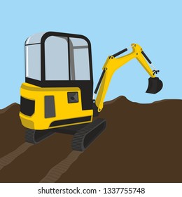 Mini excavator ilustration. Vehicle vector