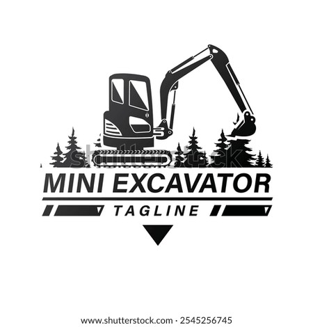  Mini excavator logo template with trees.