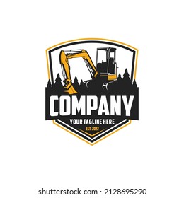 mini excavator and pine trees logo 