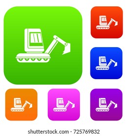 Mini excavator set icon color in flat style isolated on white. Collection sings vector illustration