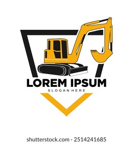 Mini excavator with shield logo design vector