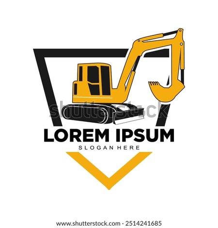 Mini excavator with shield logo design vector