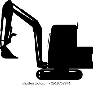Mini Excavator silhouette on white background.