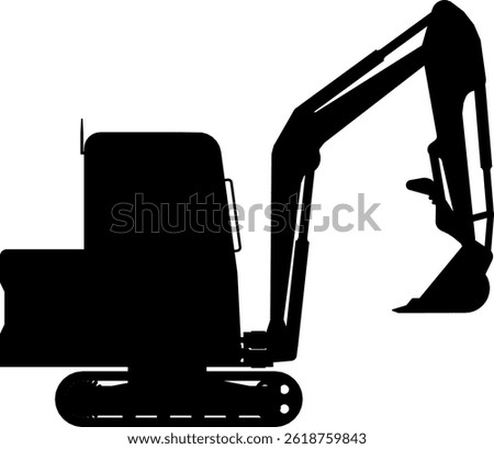 Mini Excavator silhouette on white background.