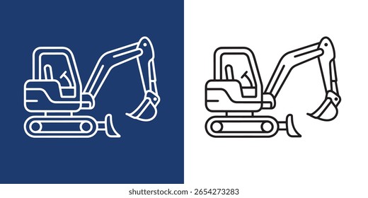 Mini excavadora Vector silueta Icono blanco y negro aislado