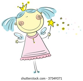 mini fairy wing youth female star child girl performance dame caricature mystery wizard eve wand graphic magic fairy myth infant elf princess comic spell picture crown babe illustration queen doodle v